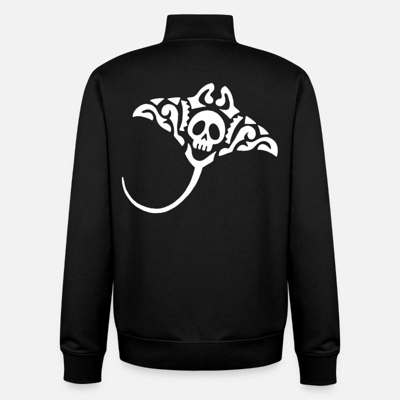 Manta ray and skull (white) - Unisex Organic Zip Sweatshirt by Stanley/Stella - black