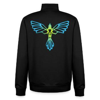 Der Flug des blau-gelben Vogels - Unisex Organic Zip Sweatshirt von Stanley/Stella - Schwarz - Hinten - AI Model Male 185 light (185cm)