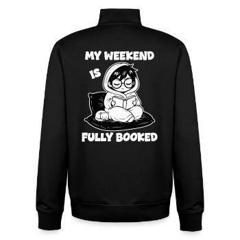 Leserbuch Voll ausgebuchter Manga - Unisex Organic Zip Sweatshirt von Stanley/Stella - Schwarz - Hinten - AI Model Male 185 light (185cm)