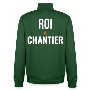 Roi du Chantier — Humour BTP - Sweat zippé unisexe en coton bio Stanley/Stella - vert bouteille - Dos - AI Model Male 185 dark (185cm)