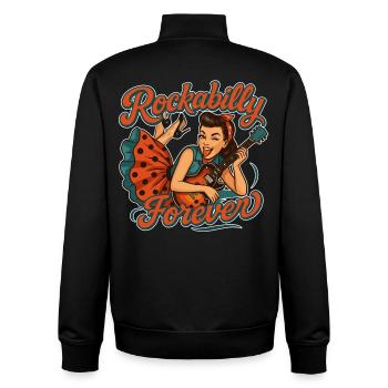 Rockabilly Forever: Rockabella with electric guitar - Unisex Organic Zip Sweatshirt by Stanley/Stella - black - Back - AI Model Male 185 light (185cm)