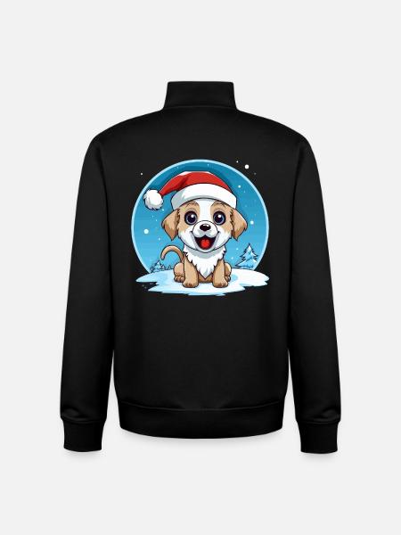 Winter dog with santa hat - Unisex Organic Zip Sweatshirt by Stanley/Stella - black