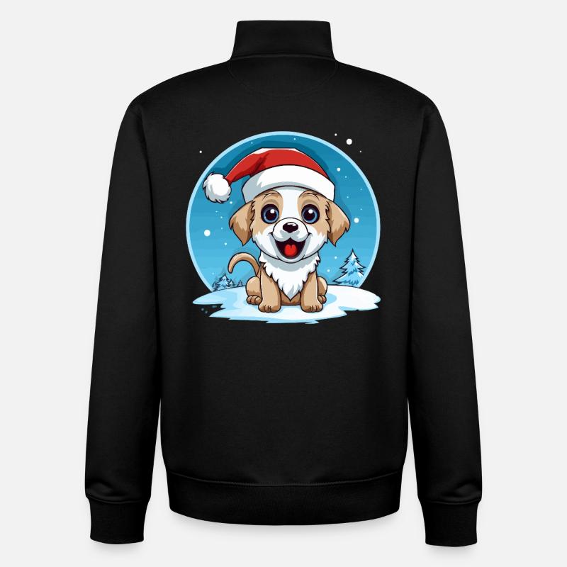 Winter dog with santa hat - Unisex Organic Zip Sweatshirt by Stanley/Stella - black