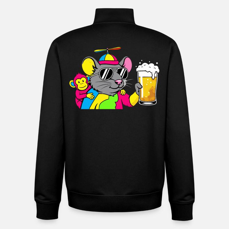 Souris de fête avec bière - Sweat zippé unisexe en coton bio Stanley/Stella - noir