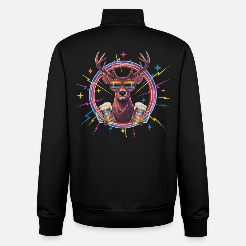 Retro Hirsch Disco Bier - Unisex Organic Zip Sweatshirt von Stanley/Stella - Schwarz