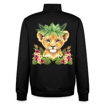 Floral lion cub - Unisex Organic Zip Sweatshirt by Stanley/Stella - black - Back - AI Model Male 185 light (185cm)