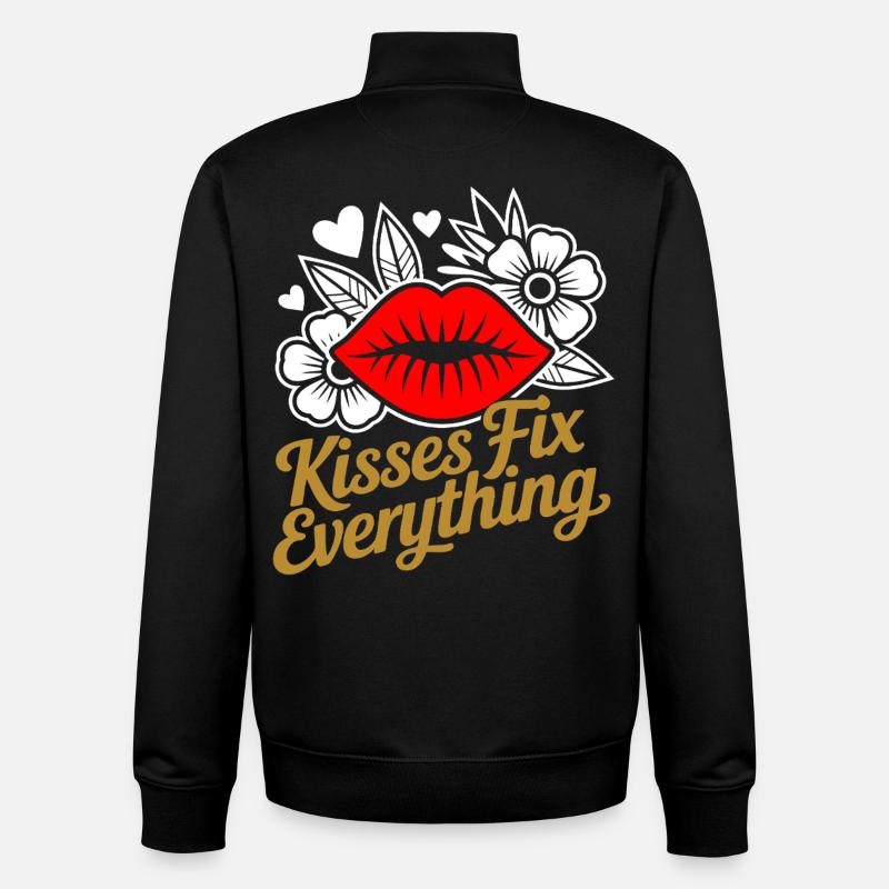 Les baisers guérissent tout - Sweat zippé unisexe en coton bio Stanley/Stella - noir