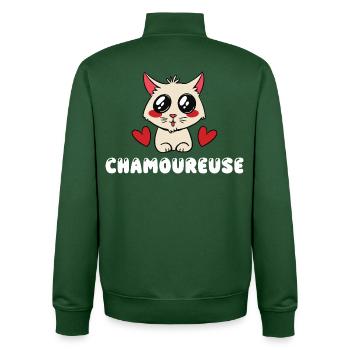 Chamoureuse Chat Amoureux Kawaii Mignon Jeu de Mot - Sweat zippé unisexe en coton bio Stanley/Stella - vert bouteille - Dos - AI Model Male 185 dark (185cm)