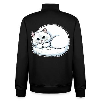 White Angora Cat Blue Eyes Coiled Cute - Unisex Organic Zip Sweatshirt by Stanley/Stella - black - Back - AI Model Male 185 light (185cm)