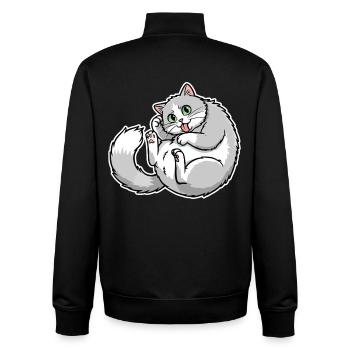 Chat Gris et Blanc Rigolo Langue Sortie Mignon - Sweat zippé unisexe en coton bio Stanley/Stella - noir - Dos - AI Model Male 185 light (185cm)