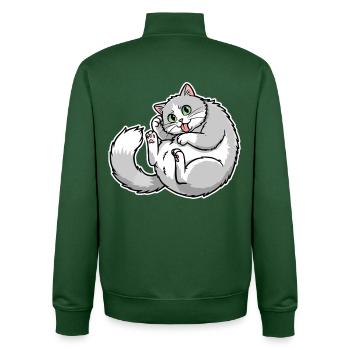 Chat Gris et Blanc Rigolo Langue Sortie Mignon - Sweat zippé unisexe en coton bio Stanley/Stella - vert bouteille - Dos - AI Model Male 185 dark (185cm)