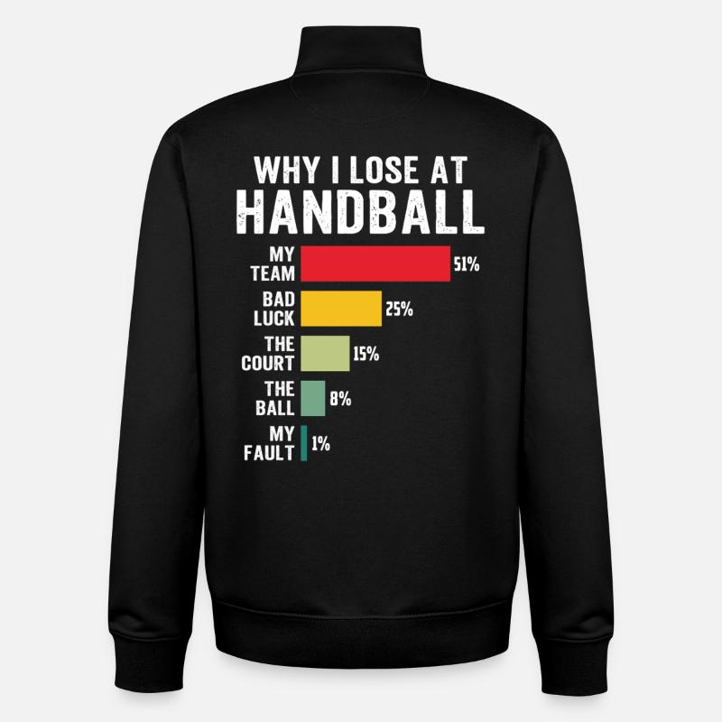 Pourquoi je perds au handball - Sweat zippé unisexe en coton bio Stanley/Stella - noir