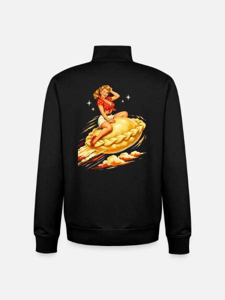 Pelmeni Pin-Up: Flying Dumpling Retro Art - Unisex Organic Zip Sweatshirt by Stanley/Stella - black