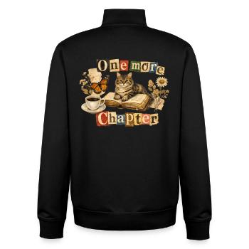 Un dernier chapitre - Chat de lecture douillet - Sweat zippé unisexe en coton bio Stanley/Stella - noir - Dos - AI Model Male 185 light (185cm)