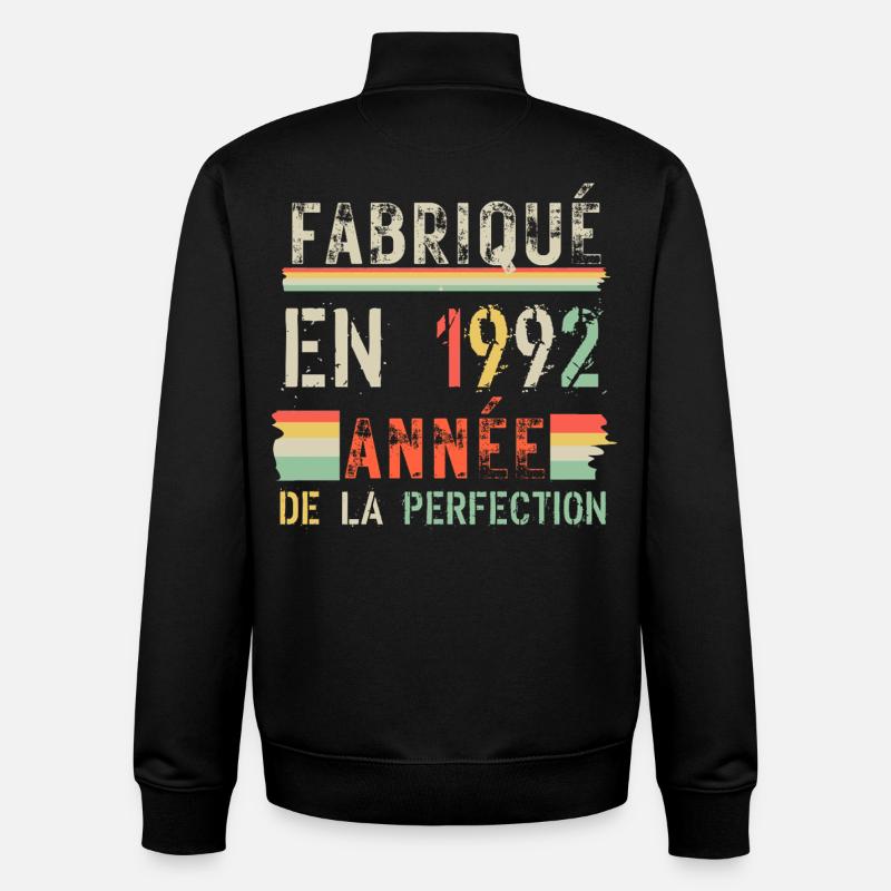 Fabriqué en 1992 – Année de Perfection - Sweat zippé unisexe en coton bio Stanley/Stella - noir