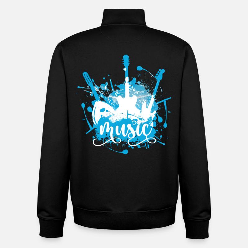 Éclaboussure de musique bleue électrique - Sweat zippé unisexe en coton bio Stanley/Stella - noir