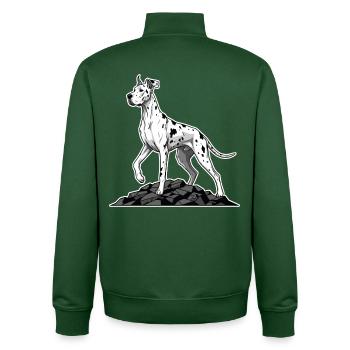 Great Dane Harlequin Dog on Giant Rock - Unisex Organic Zip Sweatshirt by Stanley/Stella - bottle green - Back - AI Model Male 185 dark (185cm)