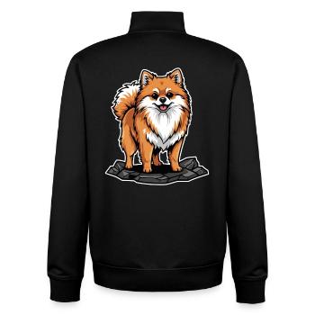 Pomeranian Miniature Spitz Dog on Cute Rock - Unisex Organic Zip Sweatshirt by Stanley/Stella - black - Back - AI Model Male 185 light (185cm)