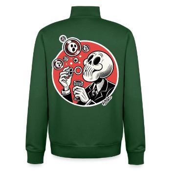 Skeleton Bubble Blower Illustration - Unisex Organic Zip Sweatshirt by Stanley/Stella - bottle green - Back - AI Model Male 185 dark (185cm)