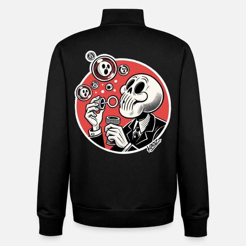 Skeleton Bubble Blower Illustration - Unisex Organic Zip Sweatshirt by Stanley/Stella - black
