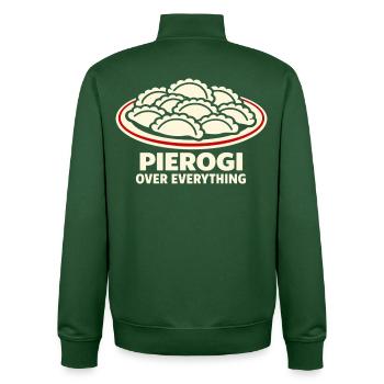 Pierogi über alles, was mit Essen und Humor zu tun hat, - Unisex Organic Zip Sweatshirt von Stanley/Stella - Flaschengrün - Hinten - AI Model Male 185 dark (185cm)