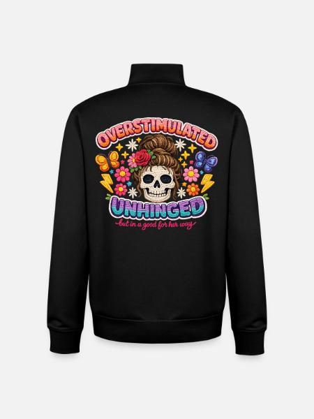 Overstimulated Unhinged Skull Flora - Unisex Organic Zip Sweatshirt by Stanley/Stella - black