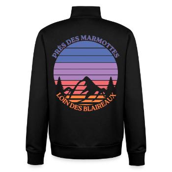 Marmottes au Coucher Montagne - Sweat zippé unisexe en coton bio Stanley/Stella - noir - Dos - AI Model Male 185 light (185cm)