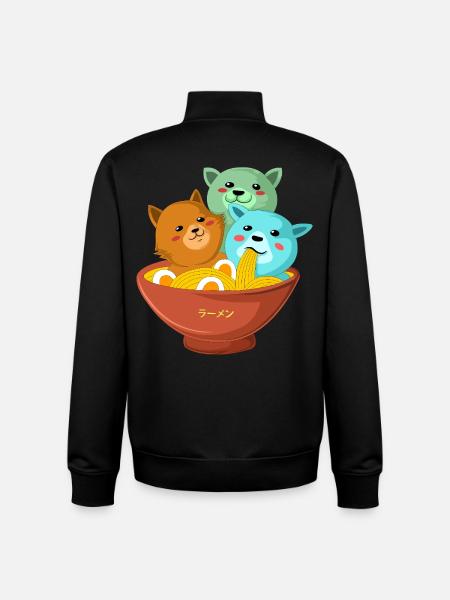 Kawaii Three Cats Ramen Shirt - Unisex Organic Zip Sweatshirt by Stanley/Stella - black