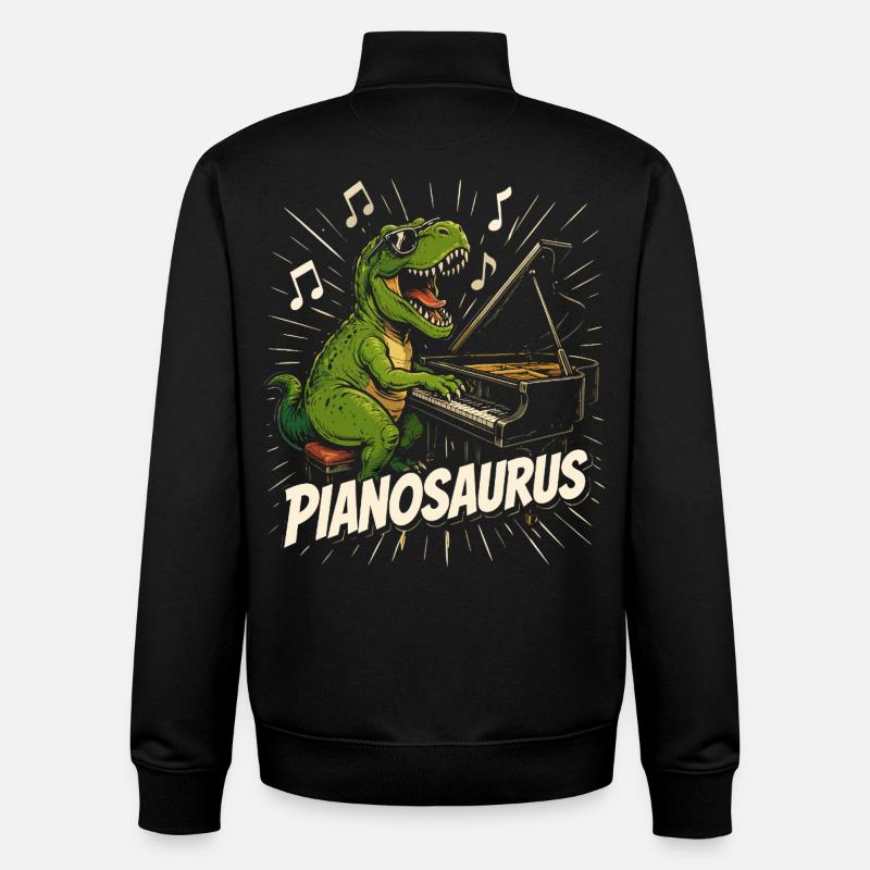 Fun Pianist Dinosaur - Unisex Organic Zip Sweatshirt by Stanley/Stella - black