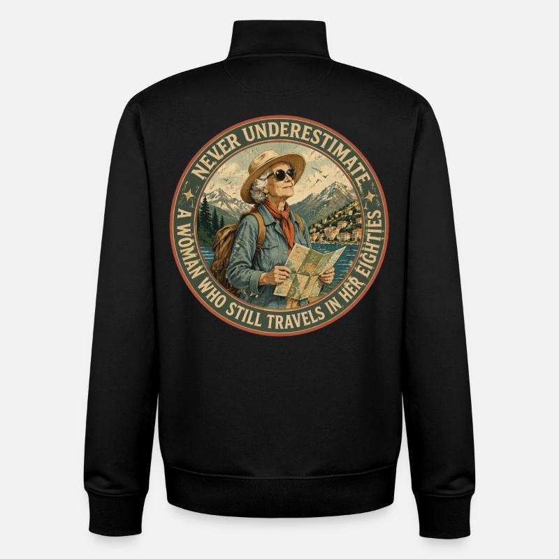 Baroudeuse de 80 ans : L'Aventure Continue - Sweat zippé unisexe en coton bio Stanley/Stella - noir