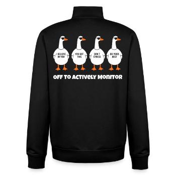Four funny ducks in single file - Unisex Organic Zip Sweatshirt by Stanley/Stella - black - Back - AI Model Male 185 light (185cm)