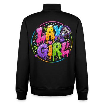 Lax Girl: Neon-Lacrosse - Unisex Organic Zip Sweatshirt von Stanley/Stella - Schwarz - Hinten - AI Model Male 185 light (185cm)