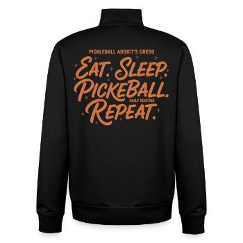 Pickleball-Süchtige Credo Essen Schlaf Pickleball - Unisex Organic Zip Sweatshirt von Stanley/Stella - Schwarz - Hinten - AI Model Male 185 light (185cm)