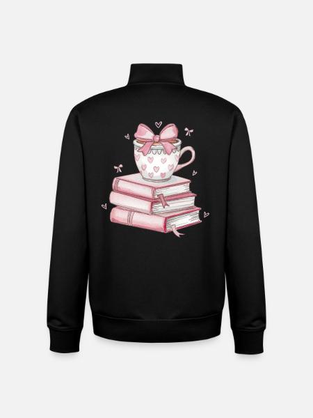 Heart Mug and Stack of Books - Unisex Organic Zip Sweatshirt by Stanley/Stella - black