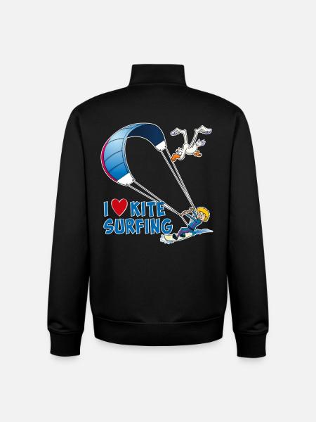 Jeg elsker kitesurfing – sjov tegneserietegning - Stanley/Stella unisex sweatshirt med lynlås i økologisk - sort