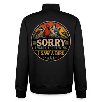 Passion Oiseaux Humour Cadeau Ornithologie - Sweat zippé unisexe en coton bio Stanley/Stella - noir - Dos - AI Model Male 185 light (185cm)