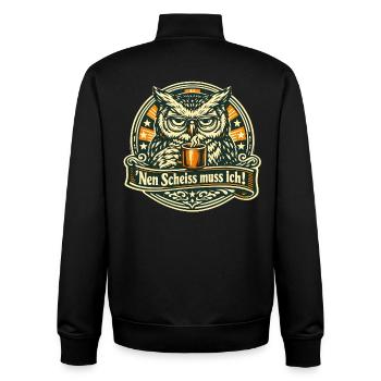 Nen Scheiss muss ich frecher Spruch mit Eule - Unisex Organic Zip Sweatshirt von Stanley/Stella - Schwarz - Hinten - AI Model Male 185 light (185cm)