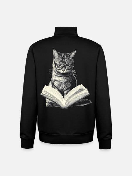 Cat reading book - Unisex Organic Zip Sweatshirt by Stanley/Stella - black