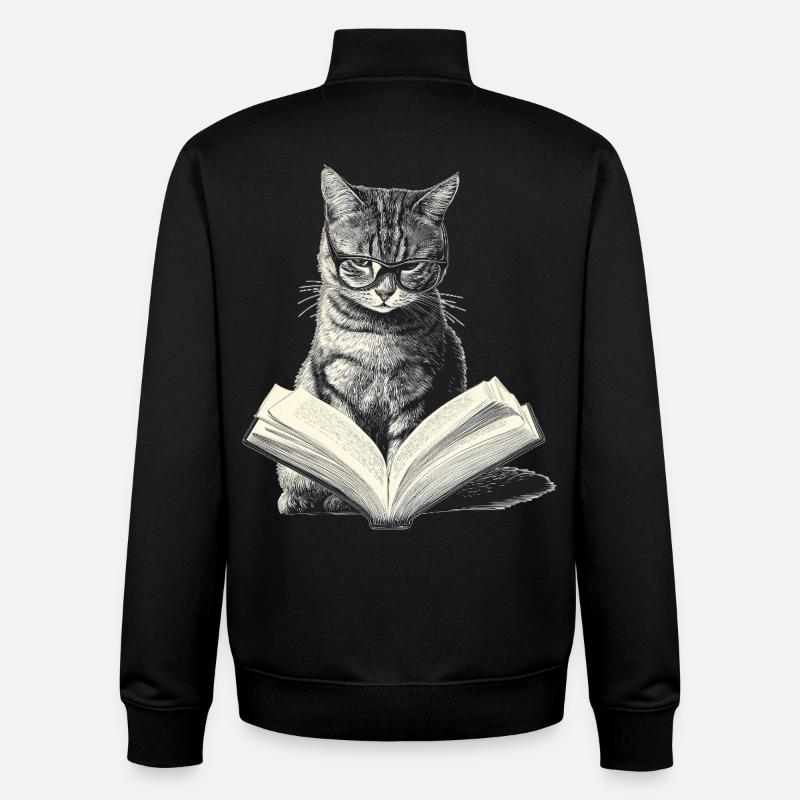 Katze liest Buch - Unisex Organic Zip Sweatshirt von Stanley/Stella - Schwarz