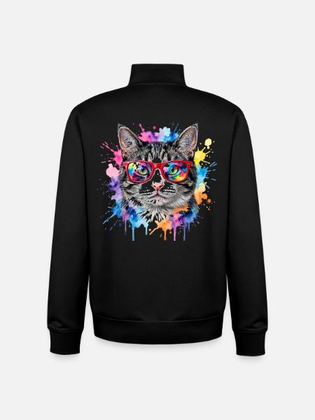 Katzengesicht im Regenbogen-Aquarell Geschenk - Unisex Organic Zip Sweatshirt von Stanley/Stella - Schwarz