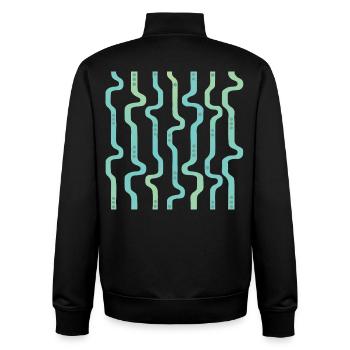 Bandes ondulées ondulées L rayures L Bleu vert - Sweat zippé unisexe en coton bio Stanley/Stella - noir - Dos - AI Model Male 185 light (185cm)