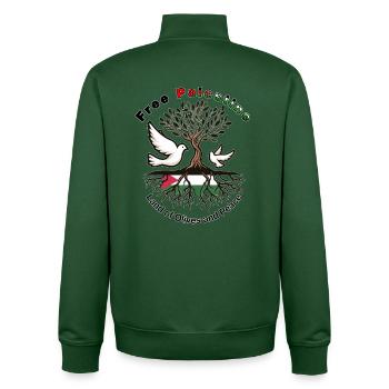 Free Palestine Olive Tree & Dove Peace Graphic - Unisex Organic Zip Sweatshirt by Stanley/Stella - bottle green - Back - AI Model Male 185 dark (185cm)