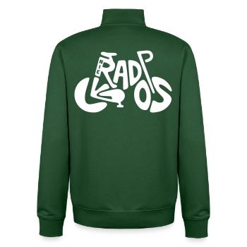 Dictons drôles sur le vélo - Jamais sans roues - Sweat zippé unisexe en coton bio Stanley/Stella - vert bouteille - Dos - AI Model Male 185 dark (185cm)