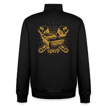Werkstatt Speed Schrauber Mechanic Power Art - Unisex Organic Zip Sweatshirt von Stanley/Stella - Schwarz - Hinten - AI Model Male 185 light (185cm)