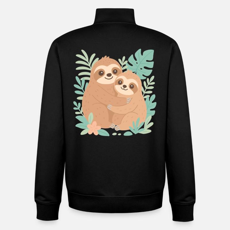 Cuddling sloths in jungle design - Unisex Organic Zip Sweatshirt by Stanley/Stella - black