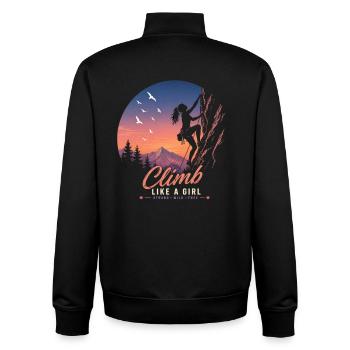 Escalade comme une fille Conception d’escalade au coucher de soleil - Sweat zippé unisexe en coton bio Stanley/Stella - noir - Dos - AI Model Male 185 light (185cm)