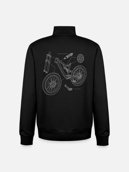 DH-Bike Exploded Drawing: MTB Technique Sketch - Unisex Organic Zip Sweatshirt by Stanley/Stella - black