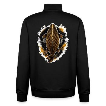Golden Carp Top View Design de pêche premium - Sweat zippé unisexe en coton bio Stanley/Stella - noir - Dos - AI Model Male 185 light (185cm)