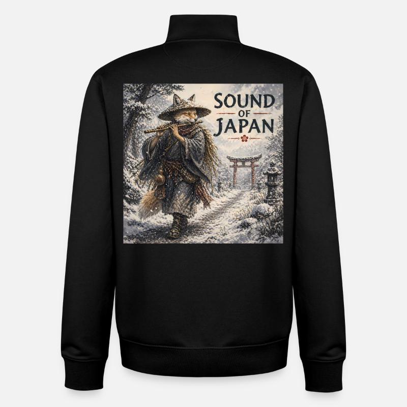 Japanese Kitsune Flute Design - Unisex Organic Zip Sweatshirt by Stanley/Stella - black