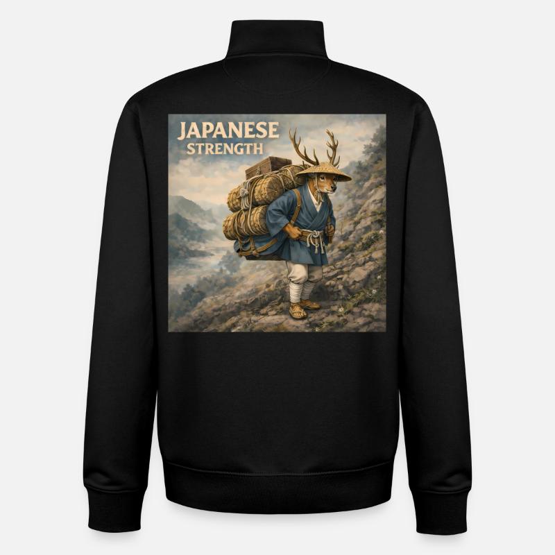 Conception japonaise de Shika Bokka - Sweat zippé unisexe en coton bio Stanley/Stella - noir